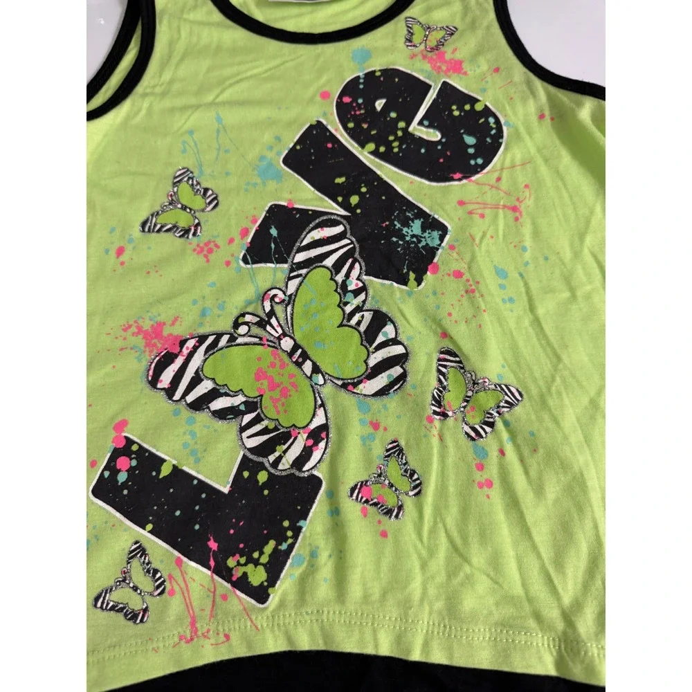 Beautees Girls 2 Piece Love Butterfly Neon Tank Bike Shorts Set Size 6 NWT